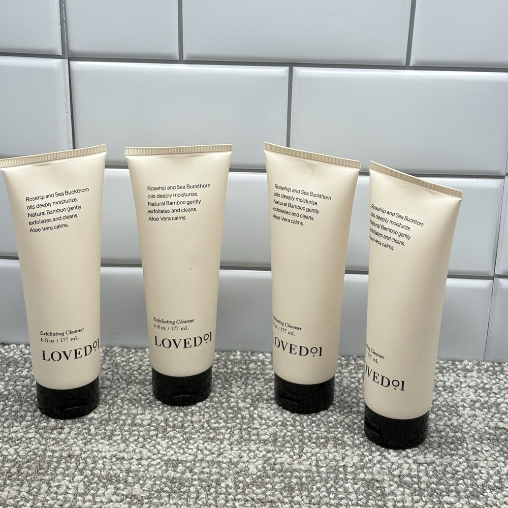 Loved 01 Face Body Moisturizer, Exfoliating Cleanser 6 Oz Each X4 Set Skincare